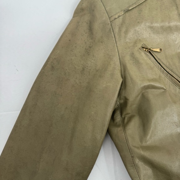 VTG MARC BUCHANAN PELLE PELLE LEATHER Jacket Women’s 9/10 Distressed Green - Picture 10 of 16